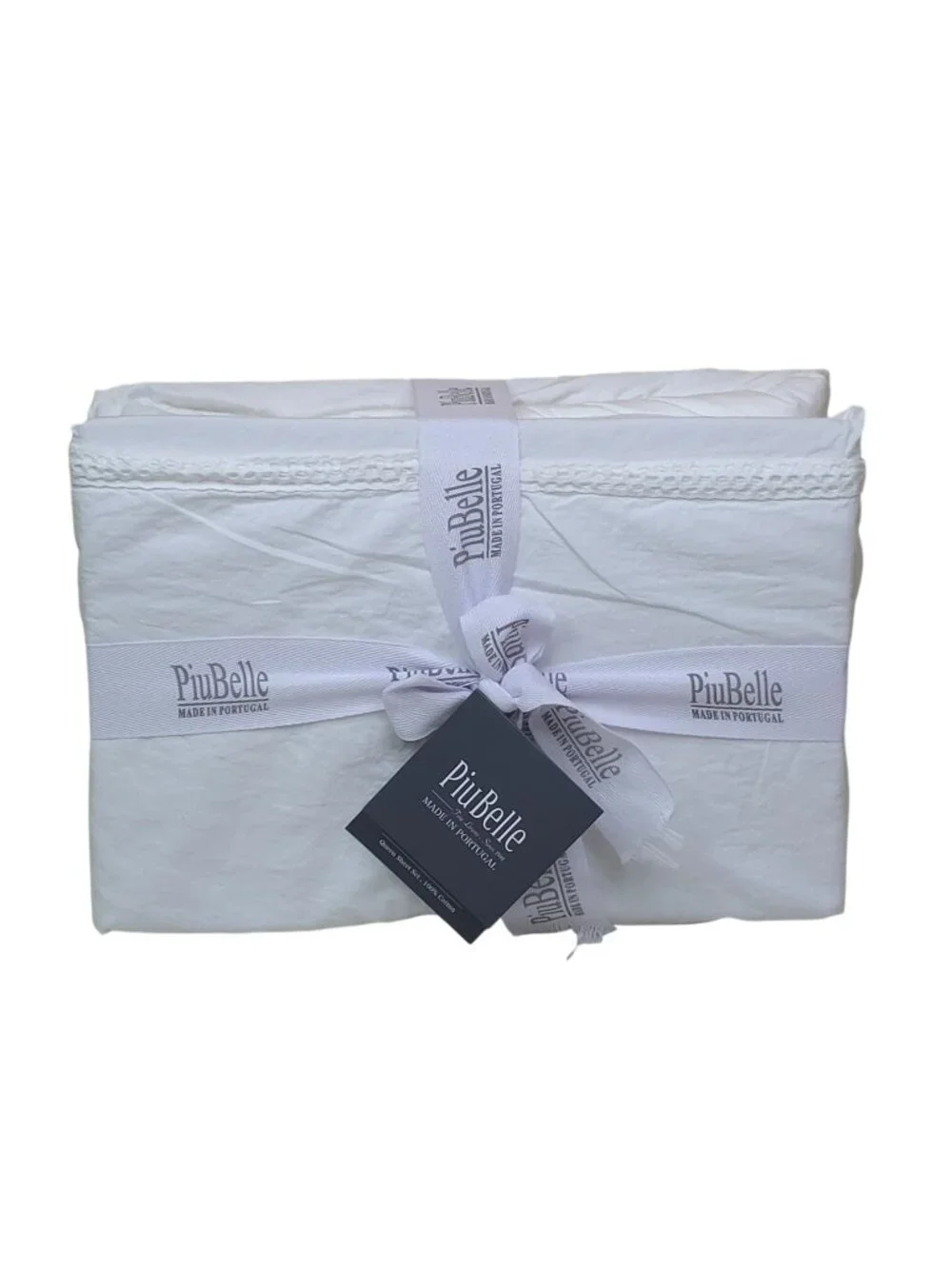 PiuBelle Queen 4-Piece 100% Cotton Sheet Set With Lace Detail Made In Portugal